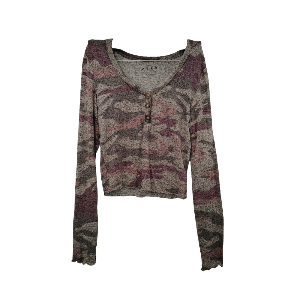 Women's Camouflage Long Sleeve Top - Gray and Purple